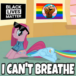 Size: 1600x1606 | Tagged: safe, pinkie pie, rainbow dash, black lives matter, faggot, george floyd, i cant breathe, lgbtq, nazi, nigger, politics, trans, transgender, vulgar