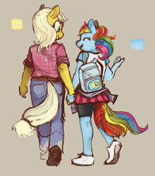 Size: 738x838 | Tagged: artist needed, source needed, safe, imported from derpibooru, applejack, rainbow dash, anthro, plantigrade anthro, appledash, cute, duo, female, holding hands, lesbian, shipping, simple background