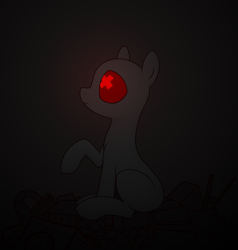 Size: 2451x2580 | Tagged: safe, artist:superderpybot, imported from ponybooru, oc, oc only, abstract, black background, dark, glow, glowing eyes, simple background, sitting, solo, x eyes