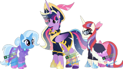 Size: 1234x692 | Tagged: safe, artist:arcticwindsbases, imported from derpibooru, moondancer, trixie, twilight sparkle, alicorn, alternate universe, female, lesbian, pirate twilight, polyamory, shipping, simple background, transparent background, trickdancer, twidancer, twilight sparkle (alicorn), twixie