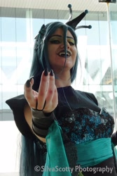 Size: 1365x2048 | Tagged: safe, artist:sarahndipity cosplay, artist:silverscotty photography, imported from derpibooru, queen chrysalis, human, 2017, clothes, cosplay, costume, fangs, irl, irl human, long nails, open mouth, photo