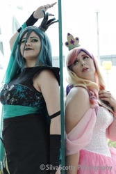 Size: 1365x2048 | Tagged: safe, artist:maddymoiselle, artist:sarahndipity cosplay, artist:silverscotty photography, imported from derpibooru, princess cadance, queen chrysalis, human, 2017, clothes, cosplay, costume, facebook, irl, irl human, photo