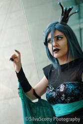 Size: 1365x2048 | Tagged: safe, artist:sarahndipity cosplay, artist:silverscotty photography, imported from derpibooru, queen chrysalis, human, 2017, clothes, cosplay, costume, facebook, irl, irl human, long nails, photo