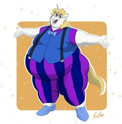 Size: 867x880 | Tagged: safe, alternate version, artist:sambaba, imported from derpibooru, prince blueblood, anthro, unicorn, alternate personalities, belly, bhm, bluebuck, cheerful, chubby, fat, fat fetish, fetish, happy, hick, male, prince blueblob, solo, weight gain