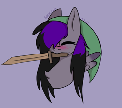 Size: 1275x1130 | Tagged: safe, artist:revenge.cats, imported from derpibooru, oc, oc only, oc:drizzling dasher, pegasus, pony, blushing, bust, chest fluff, emo, reference, solo, sword, the legend of zelda, weapon