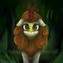 Size: 4096x4096 | Tagged: safe, artist:darbedarmoc, imported from derpibooru, autumn blaze, kirin, pony, chest fluff, cute, ear fluff, floppy ears, forest, grass, horn, looking at you, solo, sunlight, tongue out, tree, vine