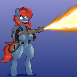 Size: 4096x4096 | Tagged: safe, artist:tatemil, imported from derpibooru, oc, oc:firewire, pegasus, pony, bipedal, fire, flamethrower, hank scorpio, meme, weapon