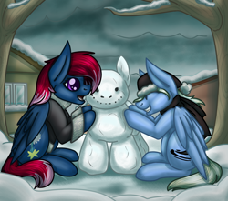 Size: 1700x1500 | Tagged: safe, artist:jane-ander, artist:janeander, imported from derpibooru, oc, oc only, oc:snap roll, oc:tailwind, pegasus, clothes, commission, female, mare, scarf, snowman, winter, ych result