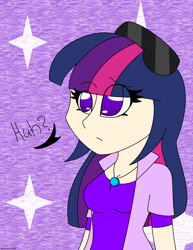 Size: 1912x2472 | Tagged: safe, artist:silenceshadowwolf, imported from derpibooru, twilight sparkle, human, abstract background, bust, clothes, confused, eyelashes, female, humanized, jewelry, necklace, solo, sunglasses