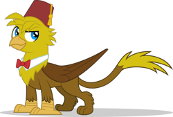 Size: 1340x908 | Tagged: safe, artist:mlp-trailgrazer, imported from derpibooru, oc, oc only, oc:crural, griffon, bowtie, fez, gold, hat, male, simple background, solo, transparent background