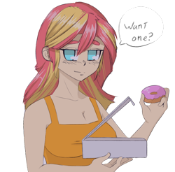 Size: 916x902 | Tagged: safe, artist:exvius, imported from derpibooru, sunset shimmer, human, equestria girls, donut, female, food, human coloration, no pupils, pasties, simple background, solo, transparent background