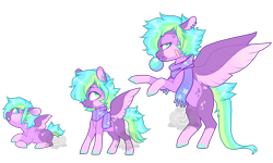 Size: 1200x720 | Tagged: safe, artist:lavvythejackalope, imported from derpibooru, oc, oc only, pegasus, pony, age progression, baby, baby pony, bubblegum, clothes, colored hooves, ear piercing, earring, food, gum, jewelry, lying down, pegasus oc, piercing, prone, rearing, scarf, simple background, transparent background, two toned wings, wings