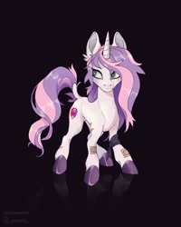 Size: 1640x2048 | Tagged: safe, artist:_psiionix_, imported from derpibooru, sweetie belle, pony, unicorn, bandaid, black background, messy mane, older, older sweetie belle, scar, simple background, solo