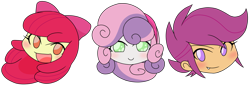 Size: 1883x666 | Tagged: safe, alternate version, artist:batipin, imported from derpibooru, part of a set, apple bloom, scootaloo, sweetie belle, equestria girls, cute, cute porn, head only, simple background, transparent background, trio