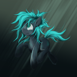 Size: 2000x2000 | Tagged: safe, artist:pacofreeman, imported from derpibooru, oc, oc only, earth pony, pony, blue mane, crepuscular rays, flowing mane, flowing tail, green eyes, high res, ocean, solo, swimming, underwater, water