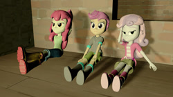 Size: 1280x720 | Tagged: safe, artist:gaelrdzgaming53, imported from derpibooru, apple bloom, scootaloo, sweetie belle, equestria girls, 3d, boots, clothes, crossed legs, cutie mark crusaders, day, night, shoes, source filmmaker