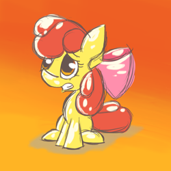 Size: 1000x1000 | Tagged: safe, artist:soundofthewaves, imported from derpibooru, apple bloom, earth pony, pony, female, filly, solo, worried