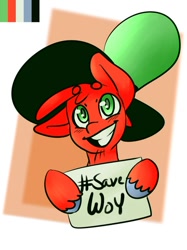 Size: 564x755 | Tagged: artist needed, safe, imported from derpibooru, pony, color palette, crossover, hashtag, hat, ponified, savewoy, smiling, solo, wander (wander over yonder), wander over yonder