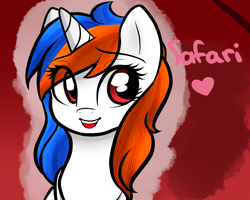 Size: 1280x1024 | Tagged: safe, artist:potatogirlivy, imported from derpibooru, oc, oc only, oc:safari, pony, unicorn, browser ponies, female, open mouth, open smile, smiling, solo