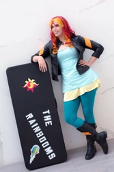 Size: 1080x1619 | Tagged: safe, artist:maddymoiselle, imported from derpibooru, sunset shimmer, human, babscon, babscon 2017, clothes, cosplay, costume, crossed legs, hand on hip, irl, irl human, photo