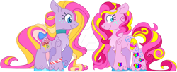 Size: 1600x652 | Tagged: safe, artist:rohans-ponies, imported from derpibooru, triple treat, pony, g3, g3 to g4, g4, generation leap, rainbow treat, simple background, transparent background