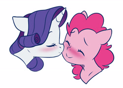 Size: 3375x2421 | Tagged: safe, artist:chub-wub, imported from derpibooru, pinkie pie, rarity, earth pony, pony, unicorn, blushing, cheek kiss, cute, diapinkes, eyes closed, female, high res, kiss on the cheek, kissing, lesbian, mare, raribetes, raripie, shipping, simple background, white background