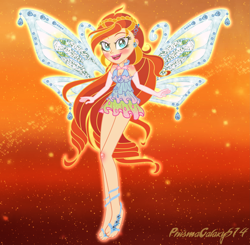 Size: 4497x4415 | Tagged: safe, artist:lumi-infinite64, artist:prismagalaxy514, artist:sunsetshimmer333, imported from derpibooru, fairy, human, equestria girls, barefoot, barely eqg related, base used, bloom, bloom (winx club), blue dress, blue wings, clothes, crossover, dress, enchantix, equestria girls style, equestria girls-ified, fairy wings, fairyized, feet, gloves, long gloves, long hair, solo, sparkly wings, wings, winx, winx club, winxified