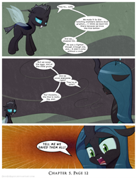 Size: 1200x1552 | Tagged: safe, artist:deusexequus, imported from derpibooru, queen chrysalis, changeling, changeling queen, comic:fix, comic, duckery in the comments, female, open mouth, speech bubble