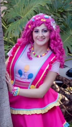 Size: 540x960 | Tagged: safe, artist:sarahndipity cosplay, imported from derpibooru, pinkie pie, human, bracelet, clothes, cosplay, costume, facebook, irl, irl human, jewelry, looking at you, necklace, photo, smiling, smiling at you