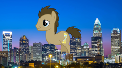 Size: 2048x1152 | Tagged: safe, artist:sirmlp1, imported from derpibooru, doctor whooves, time turner, pony, charlotte, giant pony, highrise ponies, irl, macro, north carolina, photo, ponies in real life