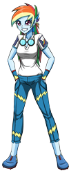 Size: 1240x3000 | Tagged: safe, artist:artemis-polara, imported from derpibooru, rainbow dash, equestria girls, alternate hairstyle, breasts, clothes, ear piercing, earring, female, goggles, jewelry, pants, piercing, shirt, shoes, simple background, solo, transparent background