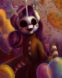 Size: 3000x3750 | Tagged: safe, artist:themessyfangirl, imported from derpibooru, rarity, pony, unicorn, balloon, crossover, five nights at freddy's, high res, solo, the puppet