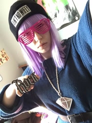 Size: 960x1280 | Tagged: safe, artist:littlemissbloo, imported from derpibooru, maud pie, human, beanie, clothes, cosplay, costume, facebook, hat, irl, irl human, jewelry, necklace, photo, swag