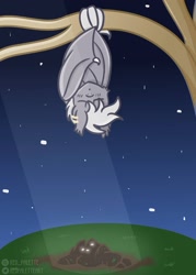 Size: 757x1056 | Tagged: safe, artist:redpalette, imported from derpibooru, oc, oc only, oc:moon planter, bat pony, pony, bat pony oc, bat wings, cute, male, night, ocbetes, scenery, seeds, sleeping, solo, stallion, tree, tree branch, wings