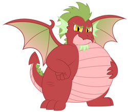 Size: 1280x1116 | Tagged: safe, artist:aleximusprime, imported from derpibooru, oc, oc:grumblebog, oc:grumblebog the dragon, dragon, age of the alicorns, beard, belly, bhm, big belly, chubby, dragon oc, dragon wings, facial hair, fat, flurry hearts story, plump, spikes, super dragon warriors, thick, wings, younger