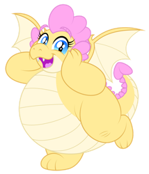 Size: 1024x1197 | Tagged: safe, artist:aleximusprime, imported from derpibooru, oc, oc:buttercream, oc:buttercream the dragon, dragon, flurry heart's story, belly, big belly, cheerful, chubby, cute, dragon oc, dragon wings, dragoness, excited, fat, female, flurry hearts story, happy, heart shaped, plump, simple background, solo, super dragon warriors, thick, transparent background, wings