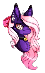 Size: 800x1300 | Tagged: safe, artist:inspiredpixels, imported from derpibooru, oc, oc only, pony, bell, bell collar, bow, bust, collar, female, hair bow, mare, simple background, slit eyes, slit pupils, solo, transparent background