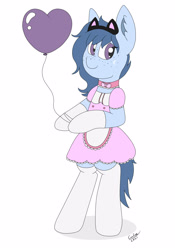 Size: 1750x2500 | Tagged: safe, artist:cuddle_cruise, imported from derpibooru, oc, oc:moon dust, balloon, cat ears, clothes, collar, cute, gloves, heart balloon, maid, socks, stockings, thigh highs