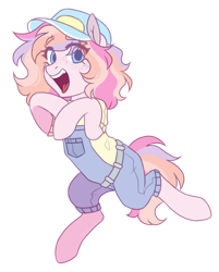 Size: 800x997 | Tagged: safe, artist:lynesssan, imported from derpibooru, oc, oc only, oc:bubblegum, earth pony, pony, cap, clothes, female, hat, mare, overalls, shirt, simple background, solo, transparent background