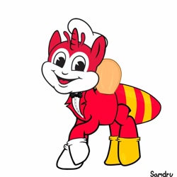 Size: 720x720 | Tagged: safe, artist:samueldavillo, imported from derpibooru, bee, hybrid, insect, pony, unicorn, abomination, clothes, cursed image, horn, jollibee, mascot, not salmon, philippines, ponified, rule 85, simple background, smiling, socks, wat, white background