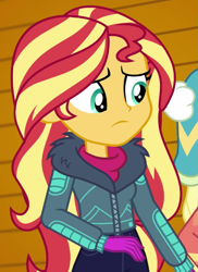 Size: 521x716 | Tagged: safe, imported from derpibooru, screencap, applejack, sunset shimmer, equestria girls, equestria girls series, holidays unwrapped, spoiler:eqg series (season 2), cropped, winter break-in