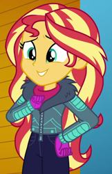 Size: 430x663 | Tagged: safe, imported from derpibooru, screencap, sunset shimmer, equestria girls, equestria girls series, holidays unwrapped, spoiler:eqg series (season 2), cropped, solo, winter break-in