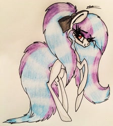 Size: 2301x2565 | Tagged: safe, artist:beamybutt, imported from derpibooru, oc, oc only, earth pony, pony, bow, earth pony oc, eyelashes, female, hair bow, high res, mare, rearing, signature, smiling, solo, traditional art