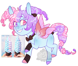 Size: 800x680 | Tagged: safe, artist:lavvythejackalope, imported from derpibooru, oc, oc only, pegasus, pony, bowtie, colored hooves, food, grin, heterochromia, ice cream, pegasus oc, simple background, smiling, transparent background, wings