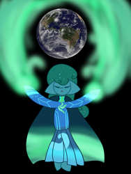 Size: 1500x1999 | Tagged: safe, artist:derpy_the_duck, imported from derpibooru, oc, oc only, oc:aurora, earth pony, semi-anthro, aurora borealis, cape, clothes, magic, magic aura, planet, simple background, solo, superhero