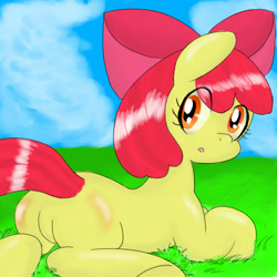 Size: 500x500 | Tagged: safe, artist:dericioussoup, imported from derpibooru, apple bloom, earth pony, pony, butt, female, filly, looking back, plot, solo