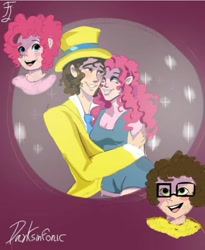 Size: 540x659 | Tagged: safe, artist:darksinfonic, imported from derpibooru, cheese sandwich, pinkie pie, human, the last laugh, canon ship, cheesepie, female, hug, humanized, male, redraw, scene interpretation, shipping, straight