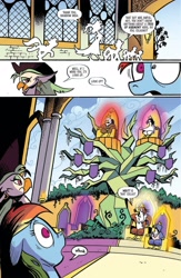 Size: 1988x3056 | Tagged: safe, artist:andypriceart, idw, imported from derpibooru, captain celaeno, rainbow dash, tree of harmony, bird, parrot, pegasus, my little pony: the movie, spoiler:comic, spoiler:comic100, female, king thaumas, ornithia, preview, prince aello, princess zephyra, queen ozomene, royalty, season 10, throne