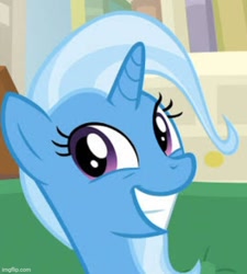 Size: 500x556 | Tagged: safe, imported from derpibooru, screencap, trixie, pony, unicorn, cropped, cute, diatrixes, eyelashes, happy, horn, teeth