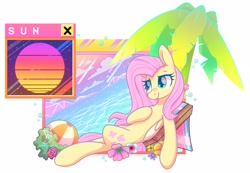 Size: 2946x2037 | Tagged: safe, artist:musicfirewind, artist:wavecipher, imported from derpibooru, fluttershy, pegasus, pony, heart, heart eyes, high res, palm tree, sand, simple background, solo, sun, tree, vaporwave, white background, wingding eyes